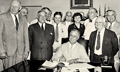 President Roosevelt signing Social Security Bill