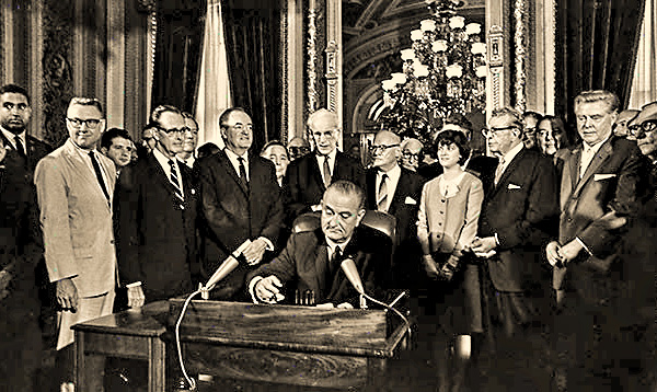 President Johnson signing Voting Rights Bill